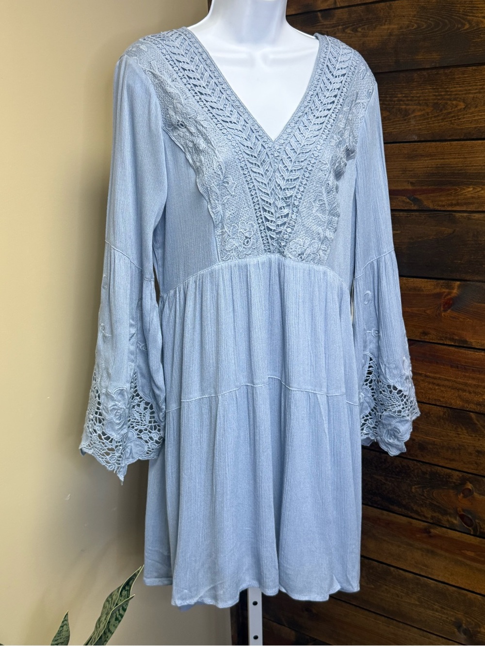 NWT Altar'd State Dusty Blue Long Sleeve boho summer Dress Rayon Size M